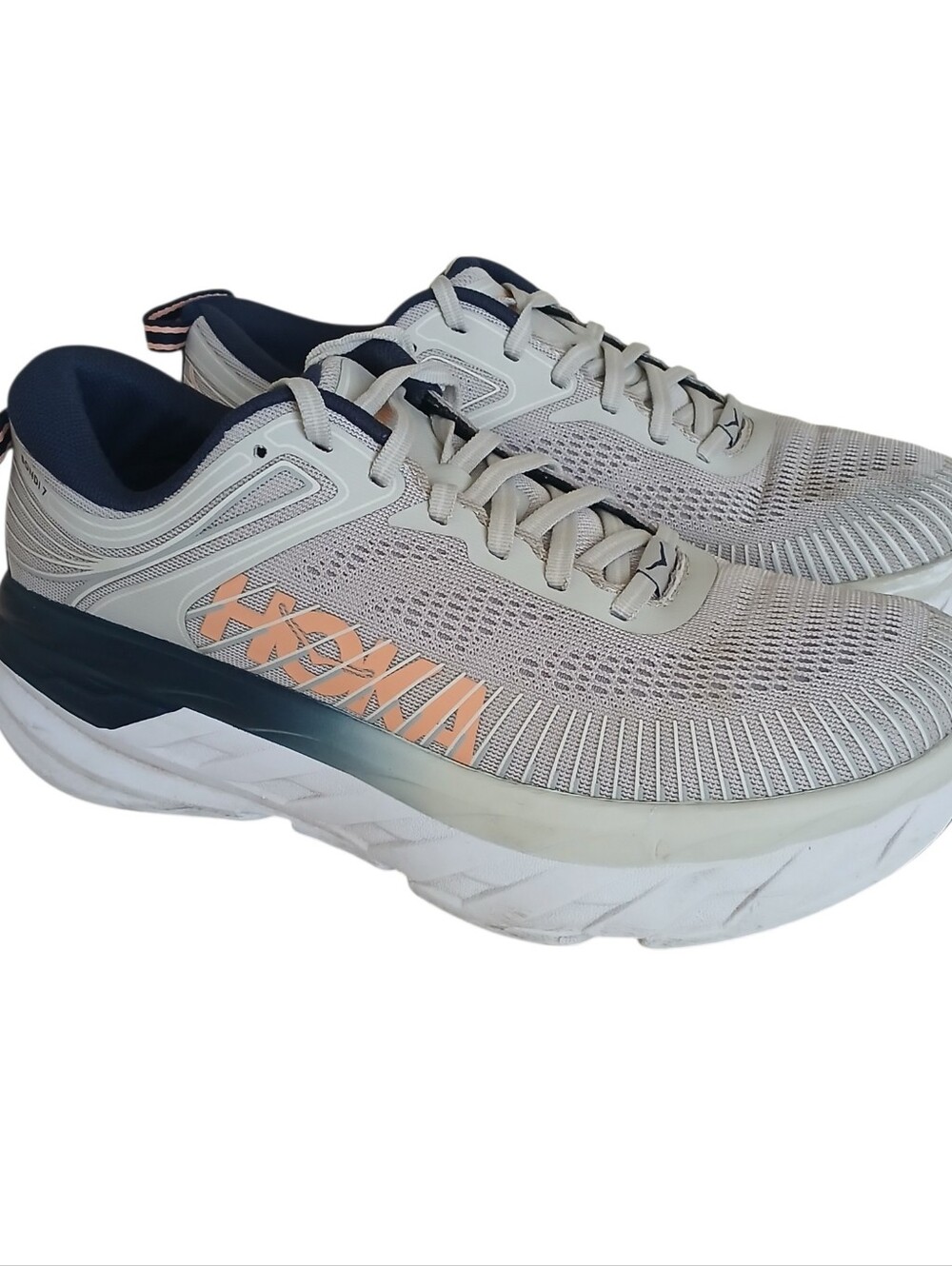 HOKA One One Bondi 7 Running Shoes Women's 8 Lunar Rock/Black Iris Cushioned